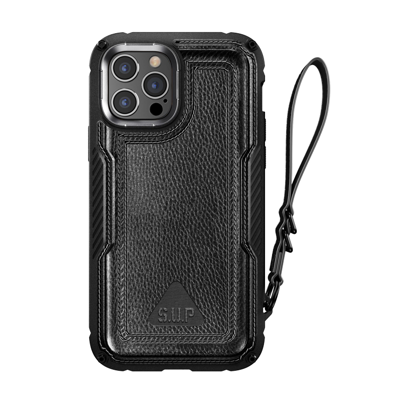 আইফোন ১২ প্রো ৬.১ ইঞ্চি ইউনিকর্ন বিটল রয়্যাল রাগড লেদার কেস-কালো