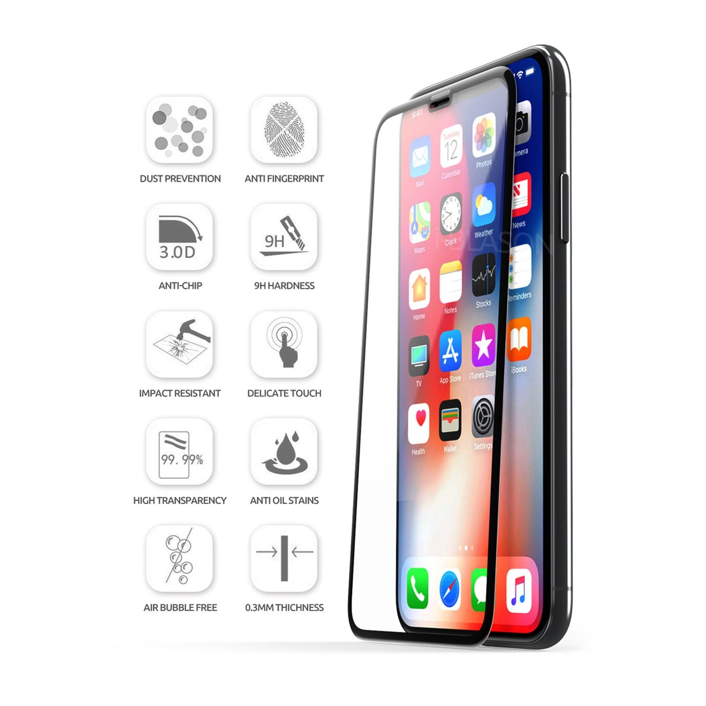 3D Glass Screen Protector (2 pack) for iPhone 6.5 inch 2018 and 2019-Clear