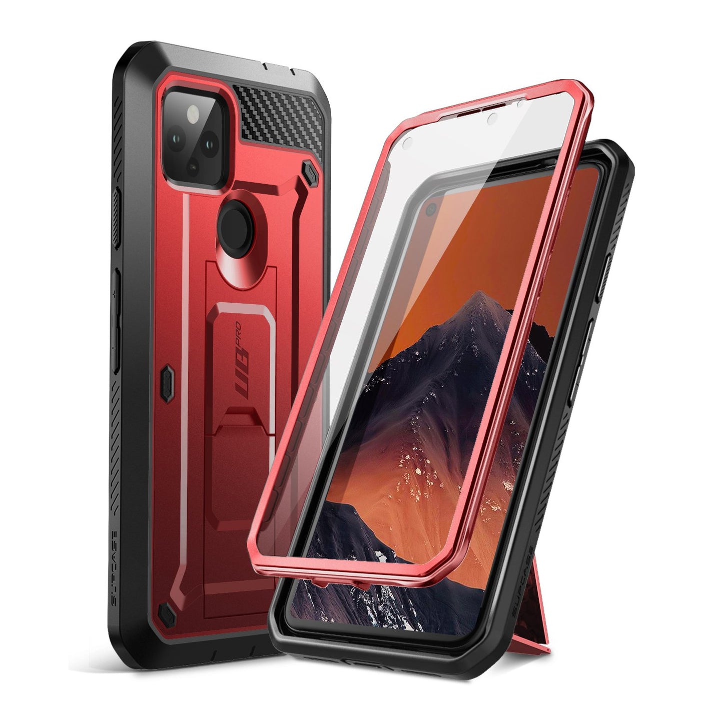 Google Pixel 4a 5G (2020) Unicorn Beetle PRO Rugged Holster Case-Metallic Red