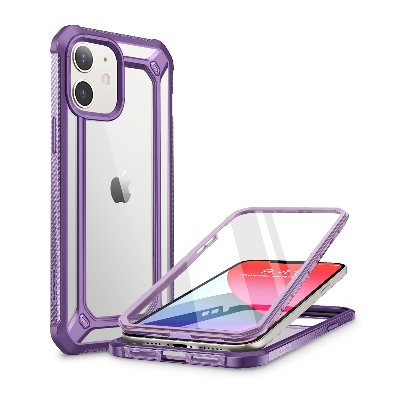 iPhone 12 6.1 inch Unicorn Beetle Exo with Screen Protector Clear Case-Purple