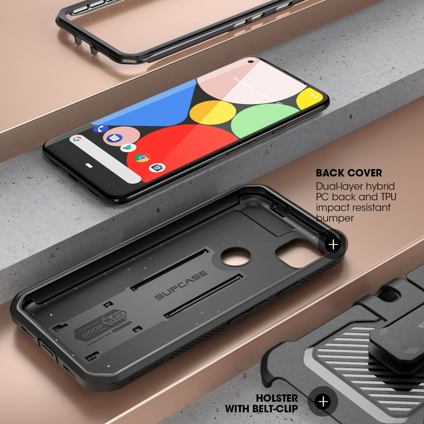 Google Pixel 4a (2020) Unicorn Beetle Pro Rugged Holster Case-Black