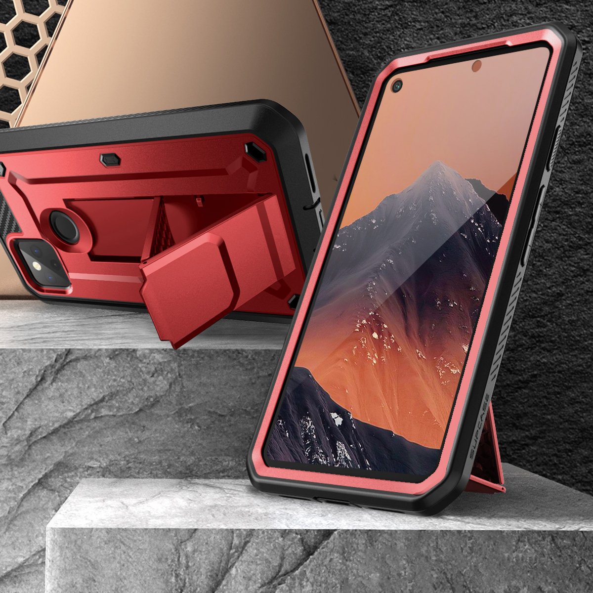 Google Pixel 4a 5G (2020) Unicorn Beetle PRO Rugged Holster Case-Metallic Red