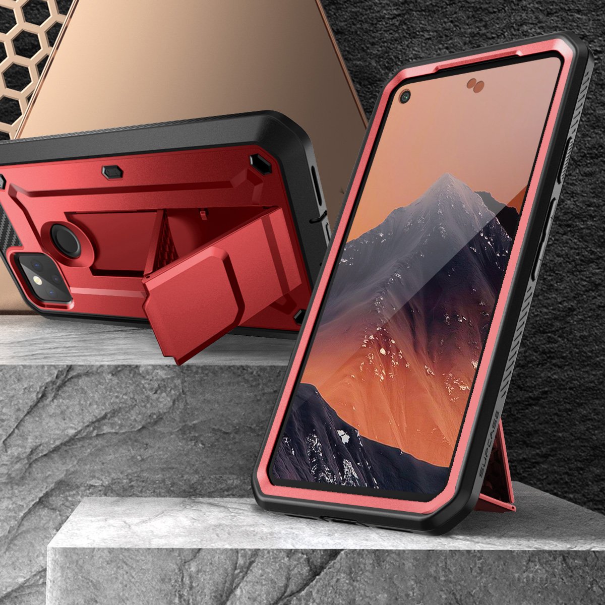 Google Pixel 5 (2020) Unicorn Beetle PRO Rugged Holster Case-Metallic Red