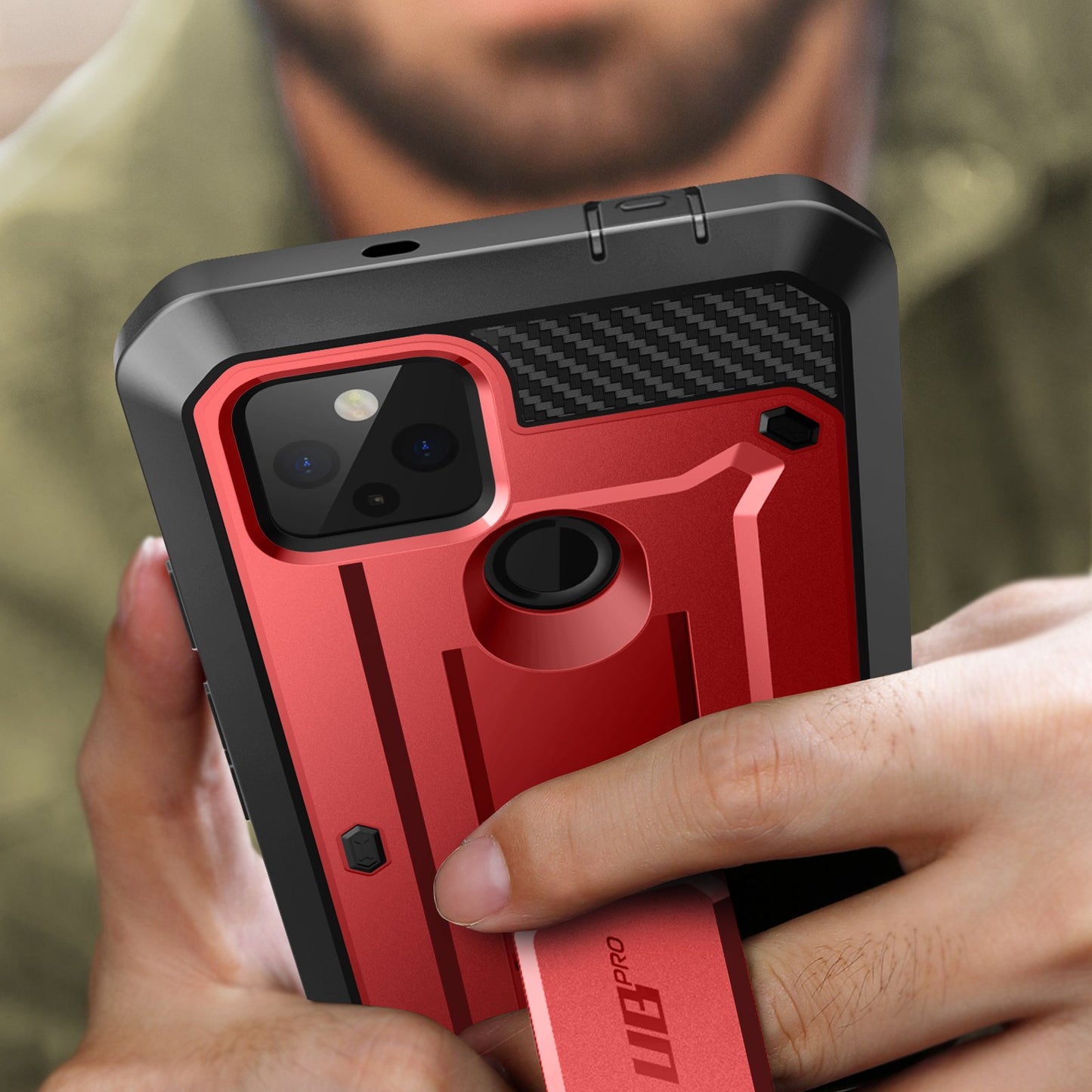 Google Pixel 4a 5G (2020) Unicorn Beetle PRO Rugged Holster Case-Metallic Red