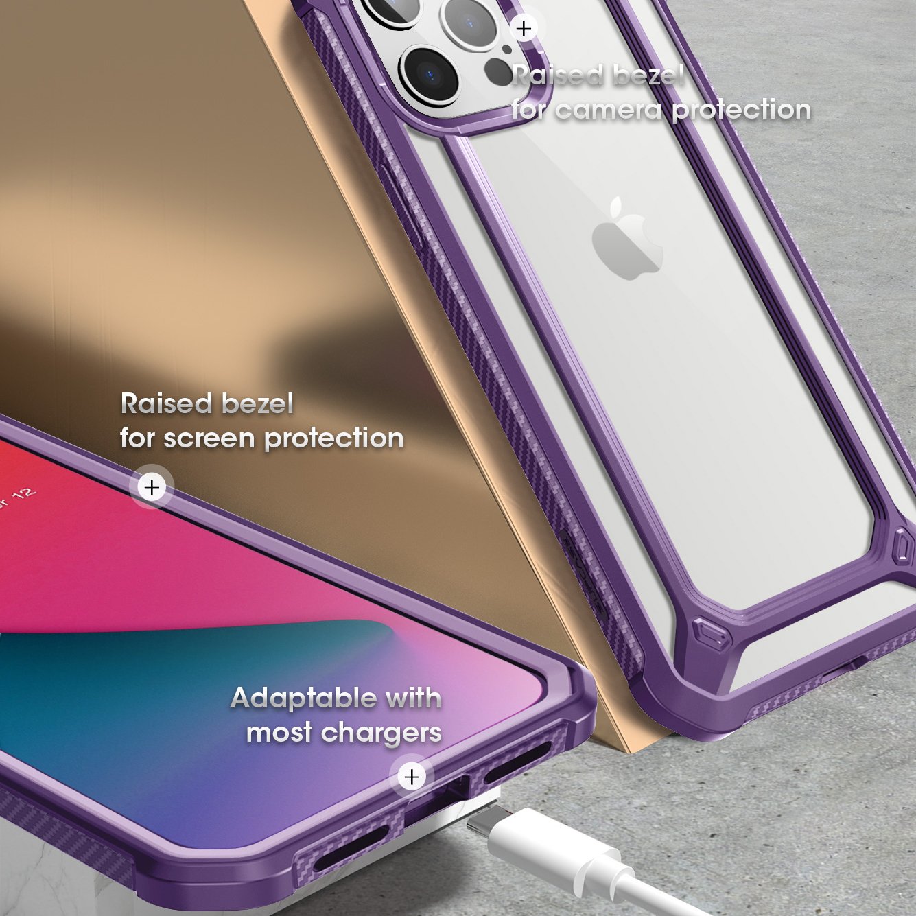 iPhone 12 Pro 6.1 inch Unicorn Beetle Exo Clear Case-Purple