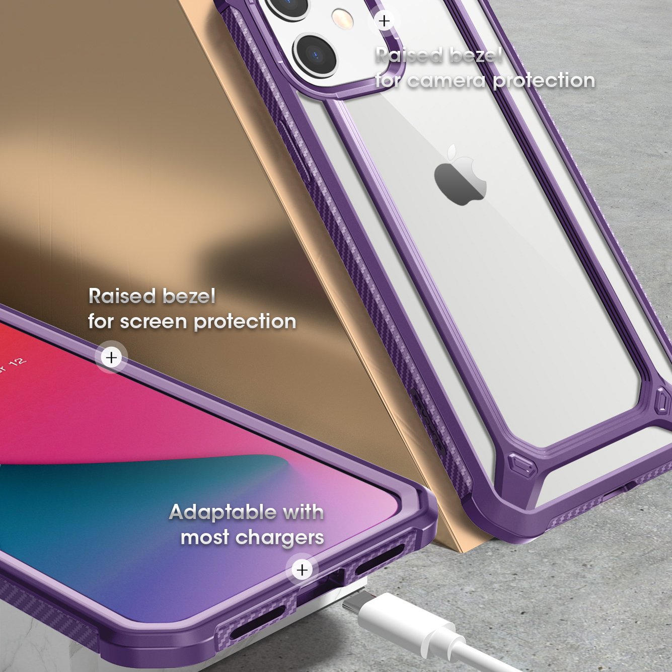 iPhone 12 6.1 inch Unicorn Beetle Exo with Screen Protector Clear Case-Purple