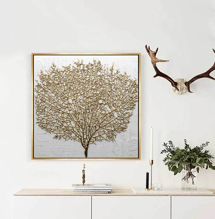 Abstract Golden Tree Pictures for Living Room No Frame