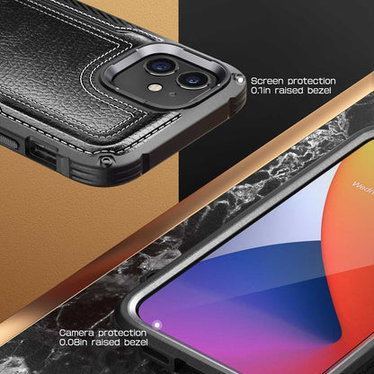 আইফোন ১২ ৬.১ ইঞ্চি ইউনিকর্ন বিটল রয়্যাল রাগড লেদার কেস-কালো