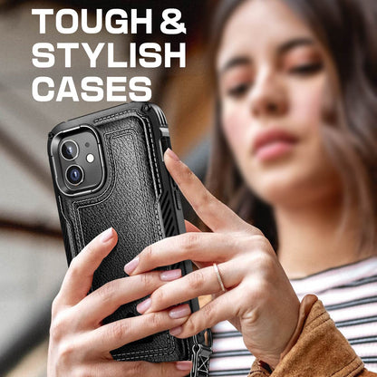 আইফোন ১২ ৬.১ ইঞ্চি ইউনিকর্ন বিটল রয়্যাল রাগড লেদার কেস-কালো