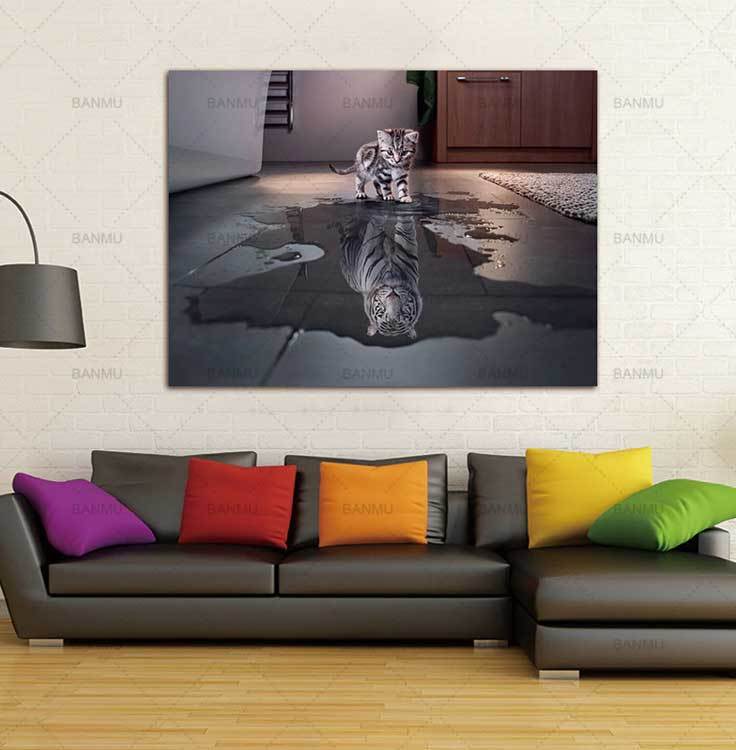 Cat and Tiger Pictures Paintings Canvas Wall Art Painting Decor