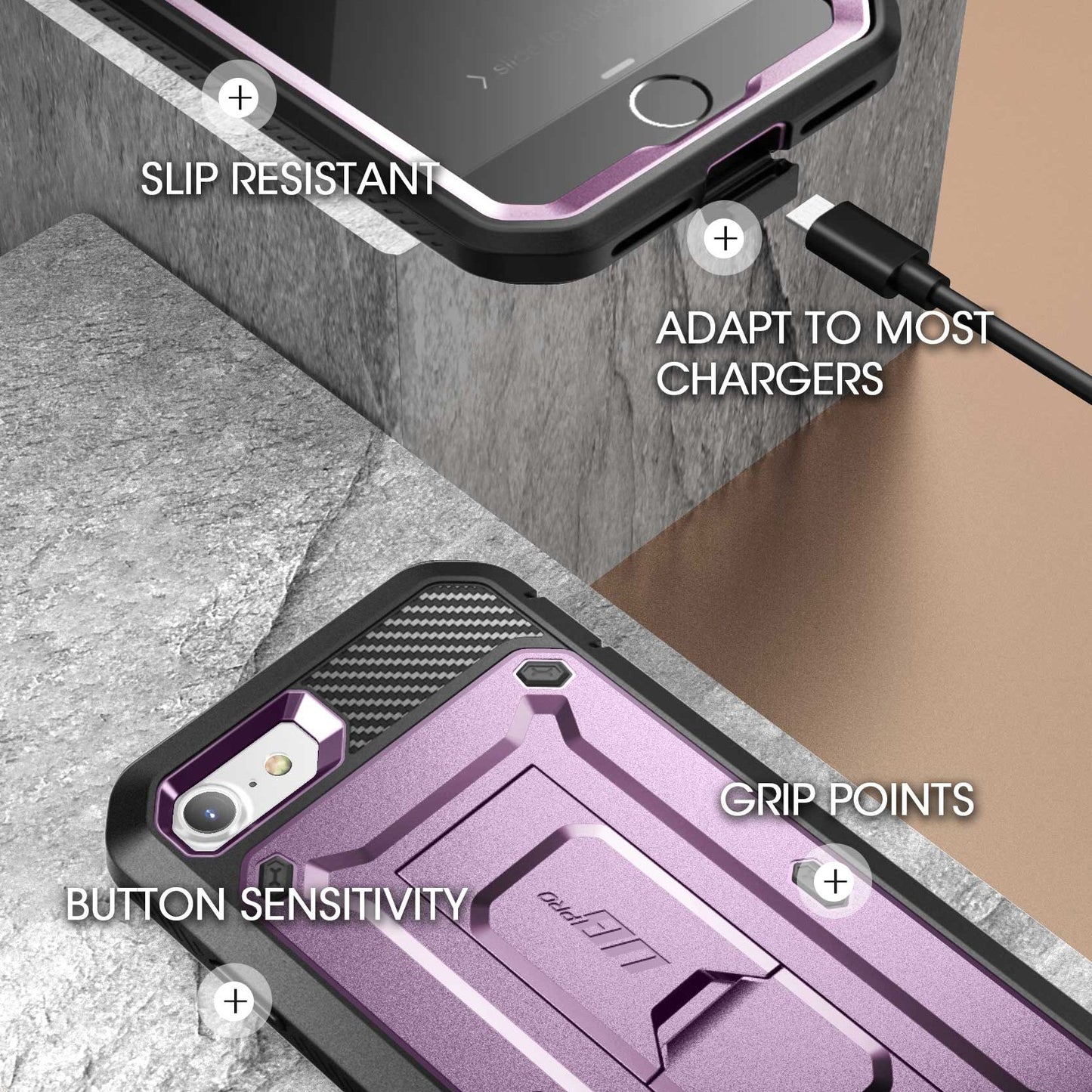 iPhone 7 / 8 Unicorn Beetle Pro Full-Body Case with Kickstand-Metallic Purple