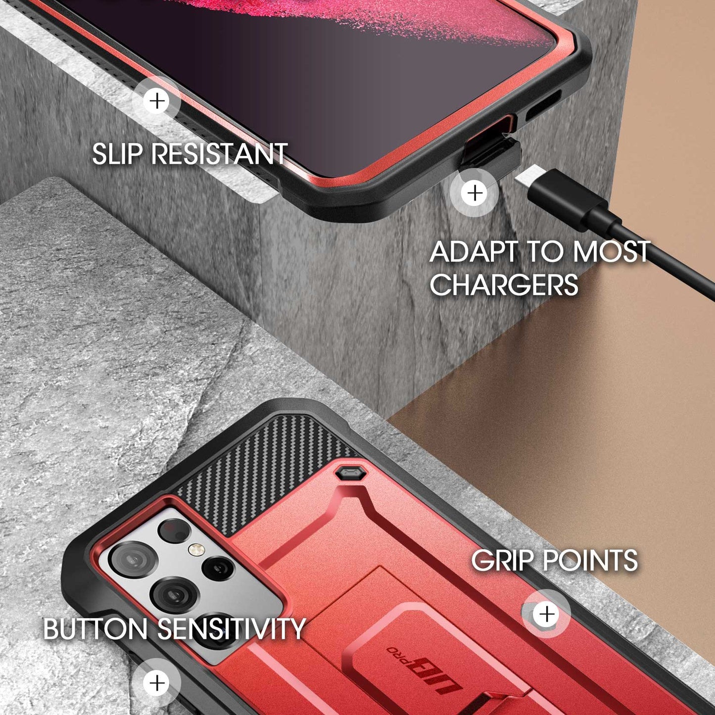 Galaxy S21 Ultra Unicorn Beetle Pro Rugged Case-Metallic Red