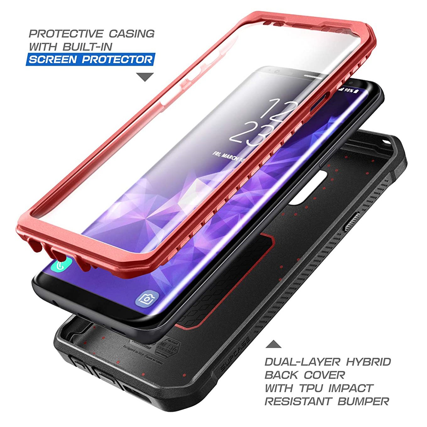 Galaxy S9 Unicorn Beetle Pro Full Body Rugged Holster Case-Metallic Red