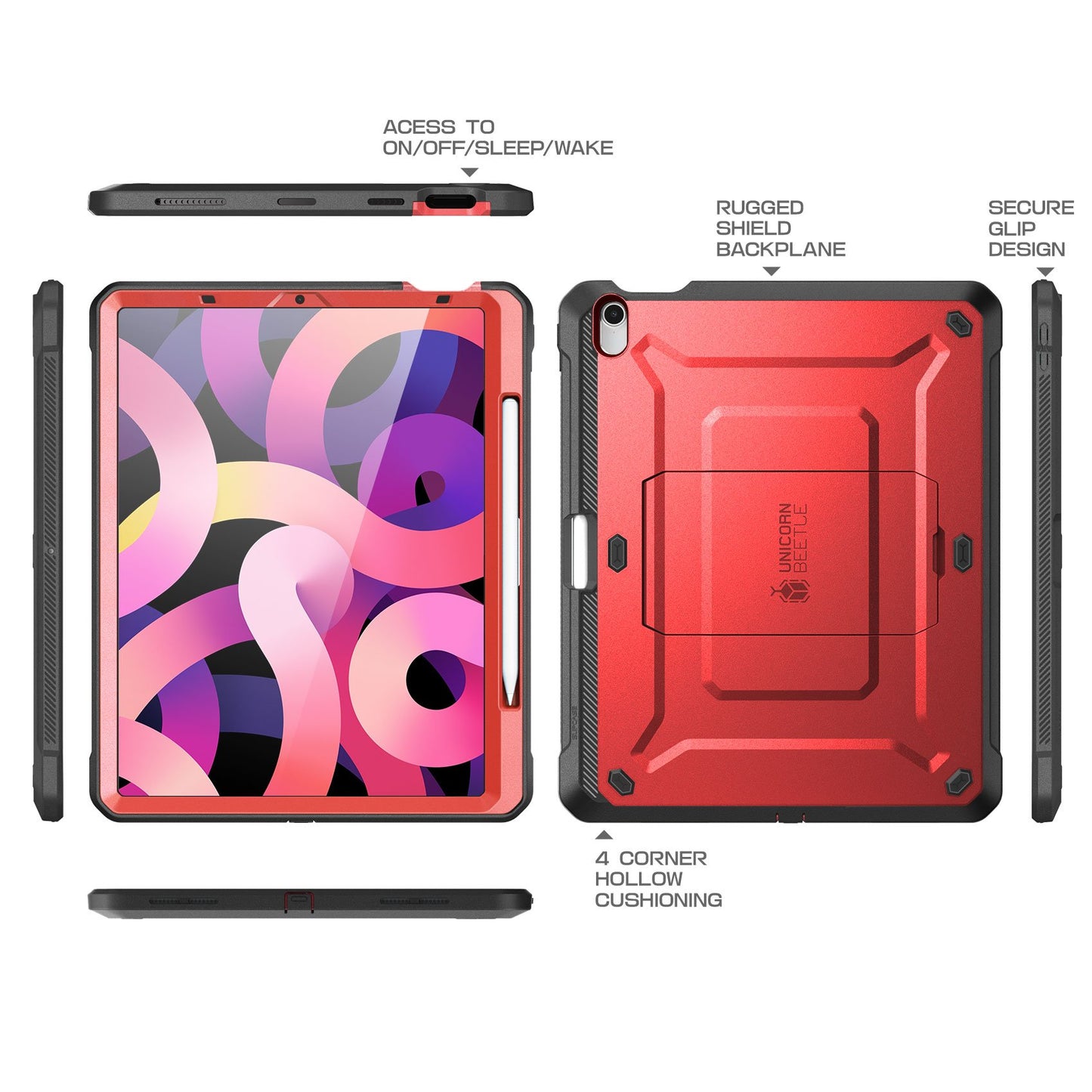 iPad Air 4 10.9 inch (2020) Unicorn Beetle PRO Rugged Case-Metallic Red