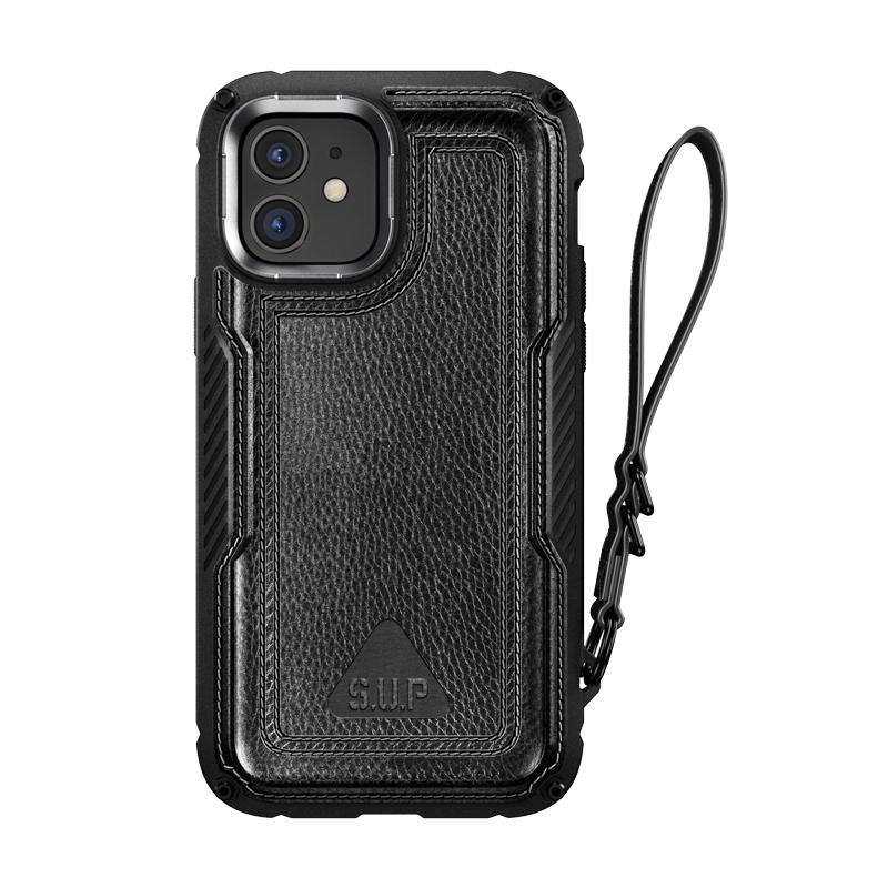 আইফোন ১২ ৬.১ ইঞ্চি ইউনিকর্ন বিটল রয়্যাল রাগড লেদার কেস-কালো