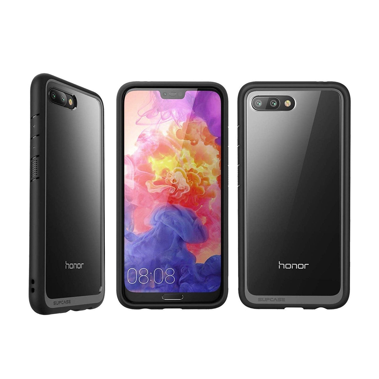 Huawei Honor 10 Unicorn Beetle Style Clear Case with TPU Bumper-Black