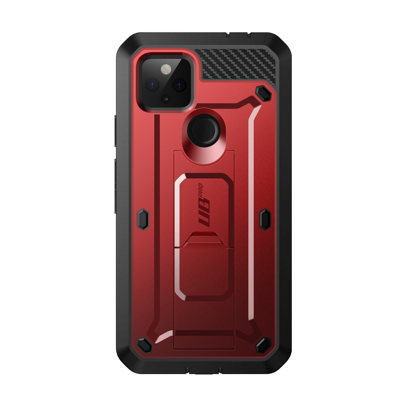 Google Pixel 4a 5G (2020) Unicorn Beetle PRO Rugged Holster Case-Metallic Red