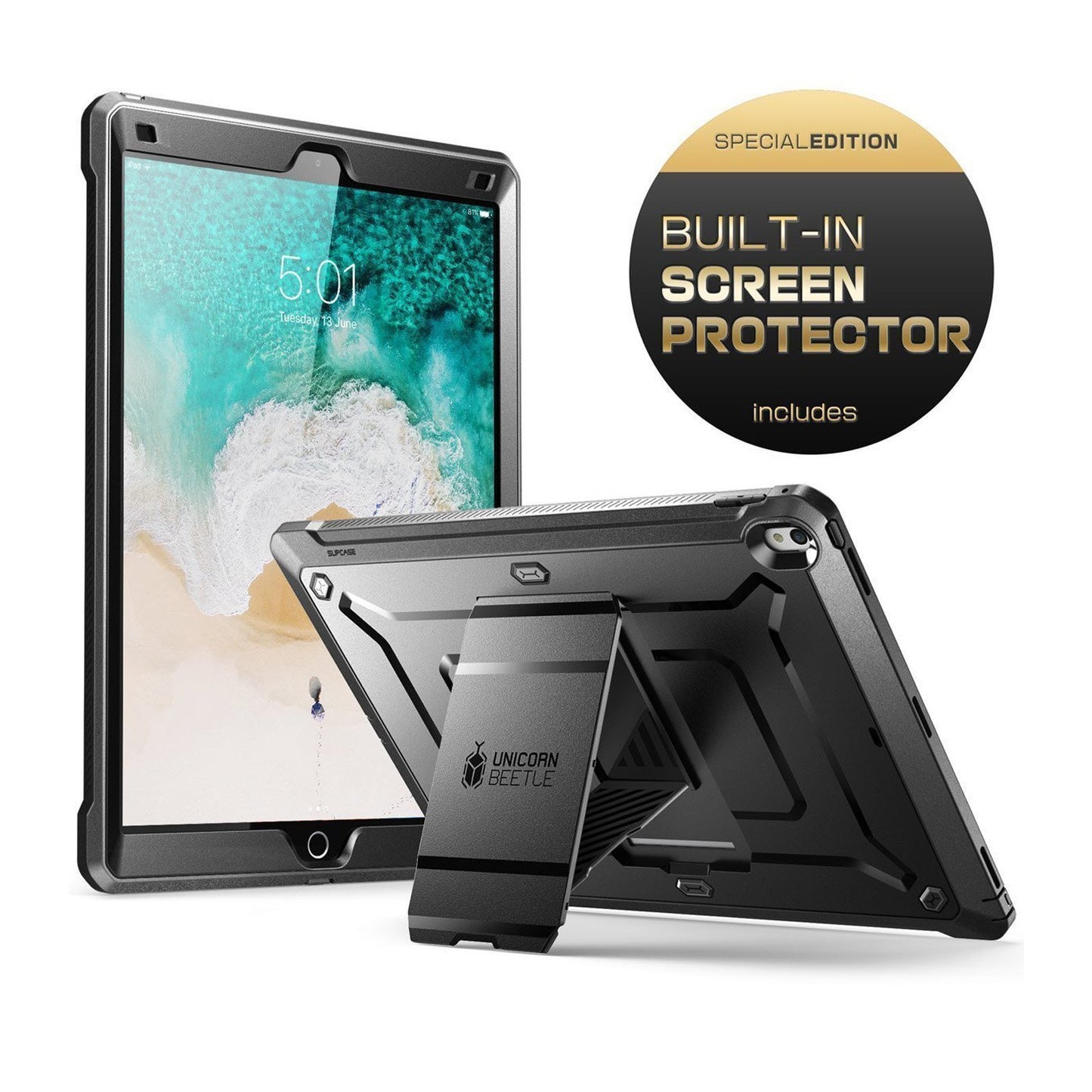 iPad Pro 12.9 in (2017) Unicorn Beetle Pro Rugged Protective Case w/ Screen Protector-Black