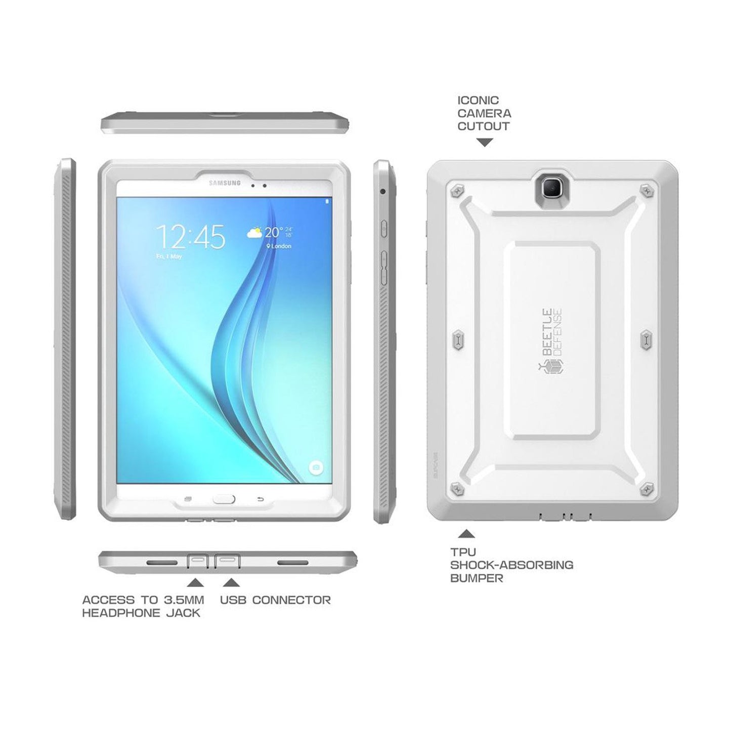 Galaxy Tab A 8.0 inch (2016) Unicorn Beetle Pro Rugged Case with Built-in Screen Protector-White